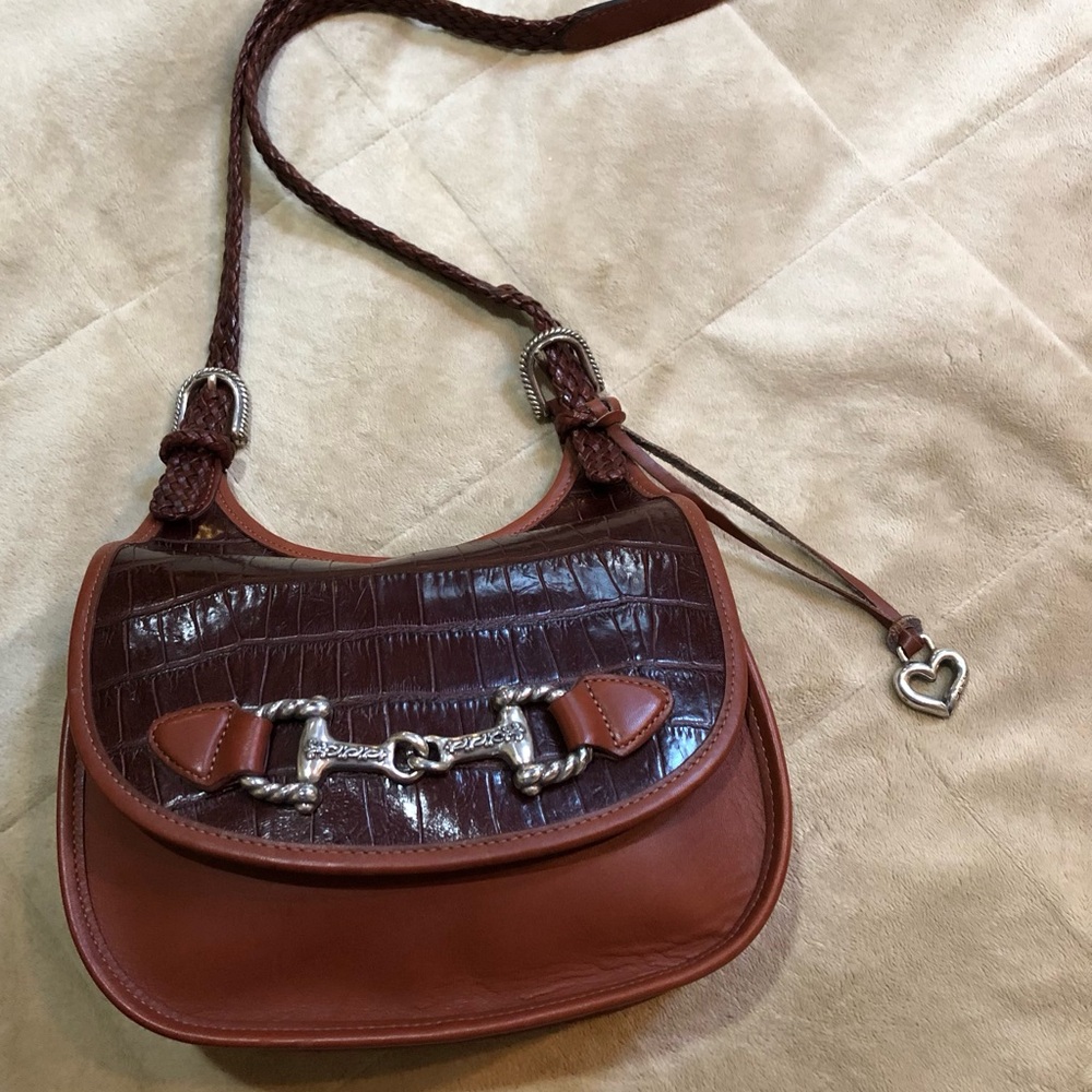 Vintage Brighton Embossed Croc Leather Saddle Bag. Excellent Cond. 10” x 10”